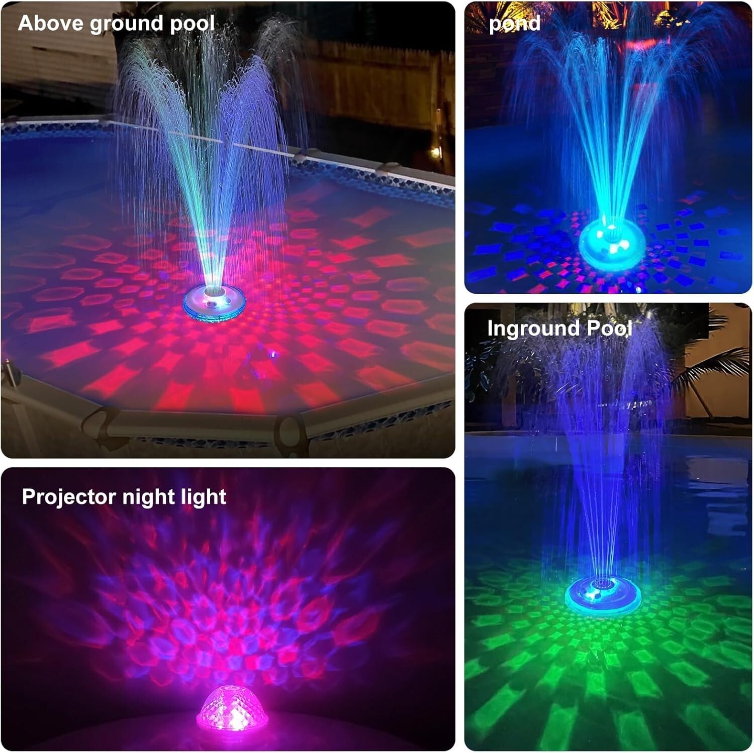 Elegant Floating Pool Fountain - Battery Powered with Light Show & Spray Modes