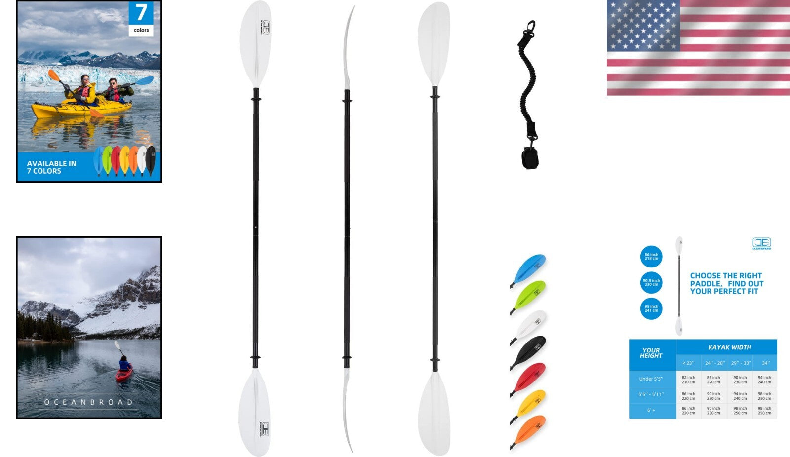 Durable 90.5in Kayak Paddle with Lightweight Design - Ideal for All Skill Levels