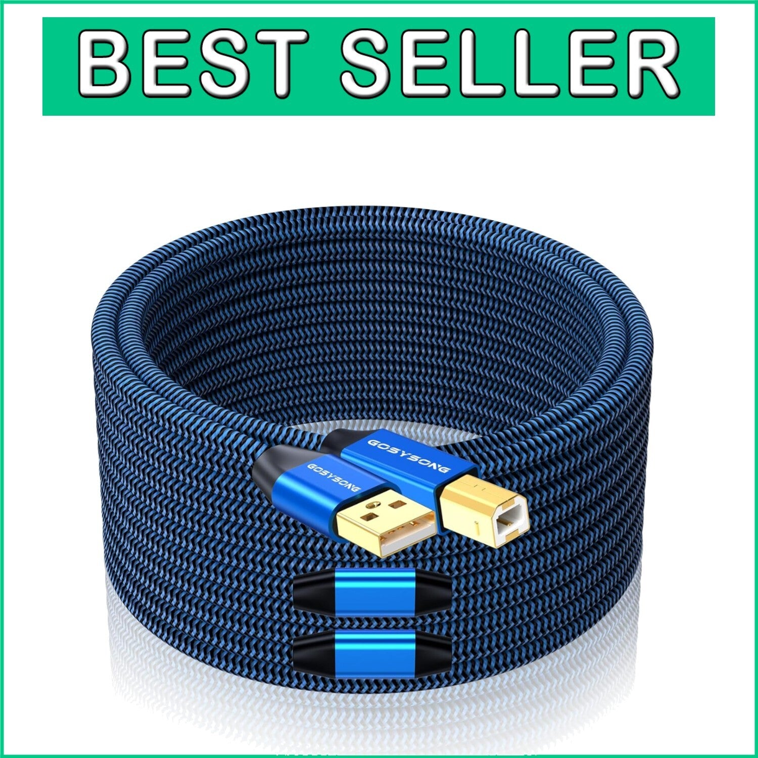 Durable 60ft Braided USB 2.0 Printer Cable - Type A to B, Tangle-Free Design