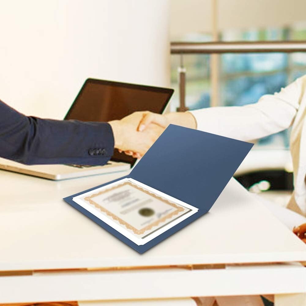 50 Pack Gold Foil Trim Certificate Covers - Navy Blue, Durable for 8.5x11 Docs