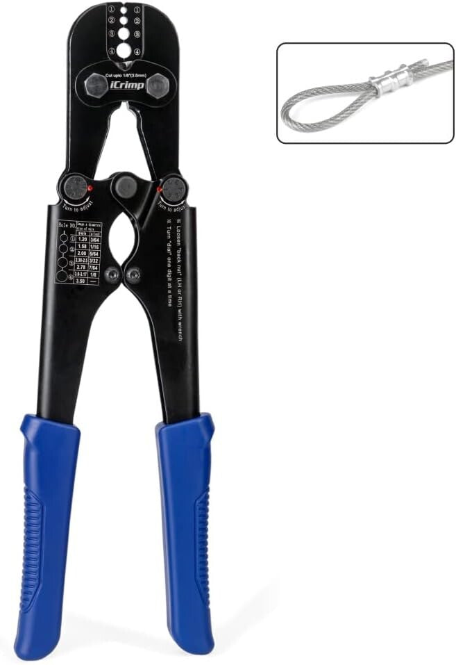 Ergonomic Wire Rope Crimping Tool with Multi-Groove Cutter - Black Oxide Finish