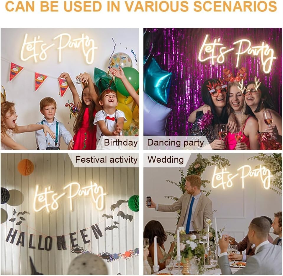 Dimmable LED Let's Neon Sign 23"X10" - Perfect for Events & Celebrations