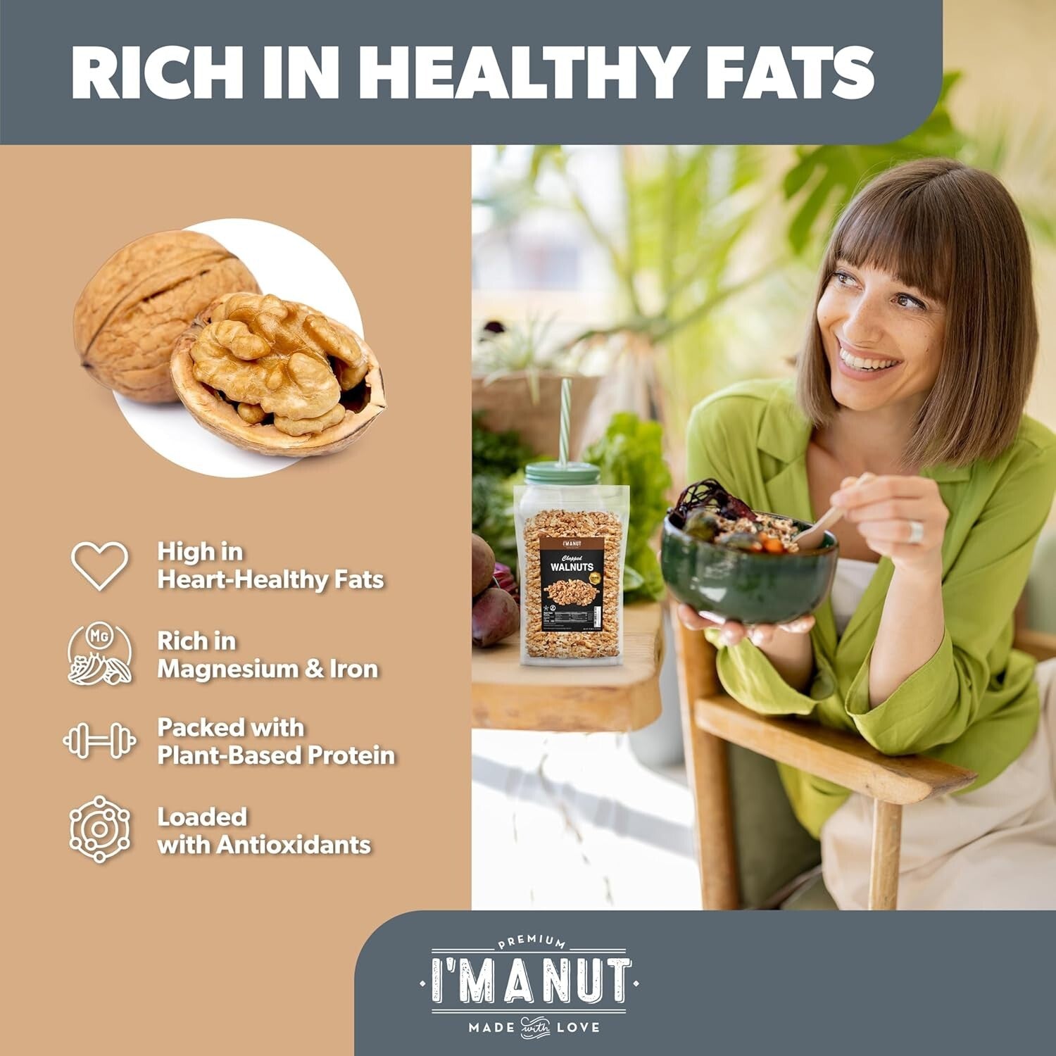 Natural Raw Chopped Walnuts 64oz - Bulk Quality, Gluten-Free, Resealable Pouch