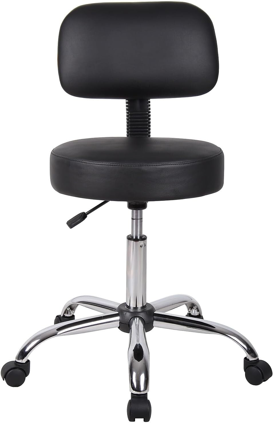 Ergonomic Black Vinyl Medical Spa Stool with Back Cushion & Adjustable Height