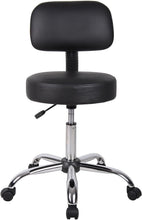 Load image into Gallery viewer, Ergonomic Black Vinyl Medical Spa Stool with Back Cushion &amp; Adjustable Height