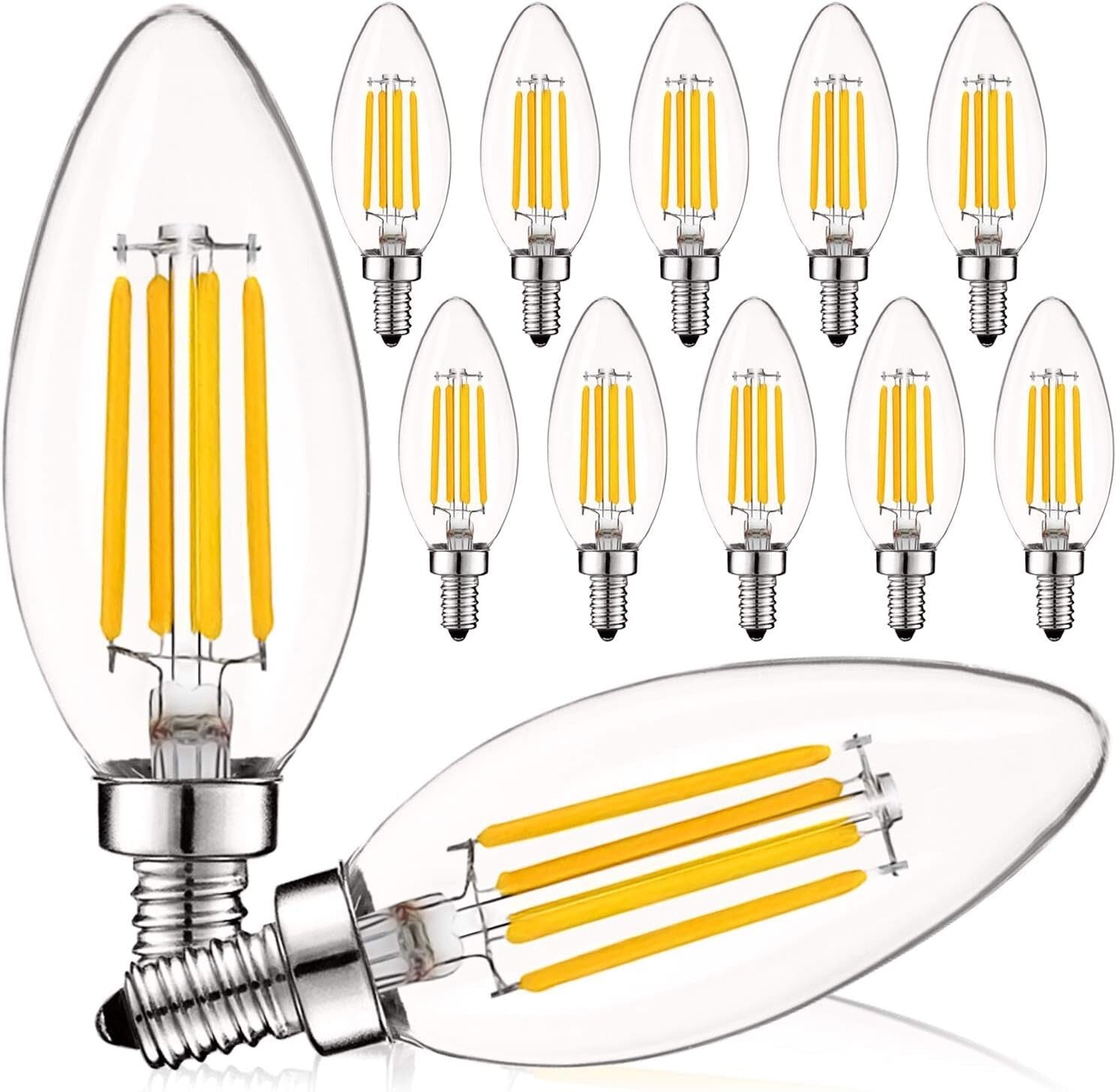 12-Pack Vintage Edison LED Candelabra Bulbs - Dimmable 60W Equivalent Warm White