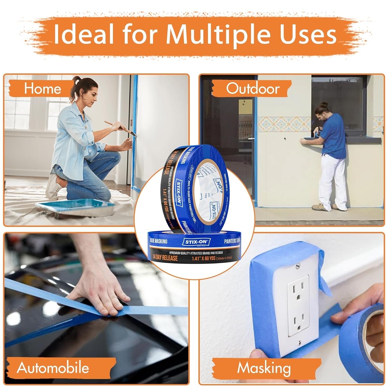 1.5 Inch Blue Painters Tape - 24 Rolls, Residue-Free for Perfect Paint Lines