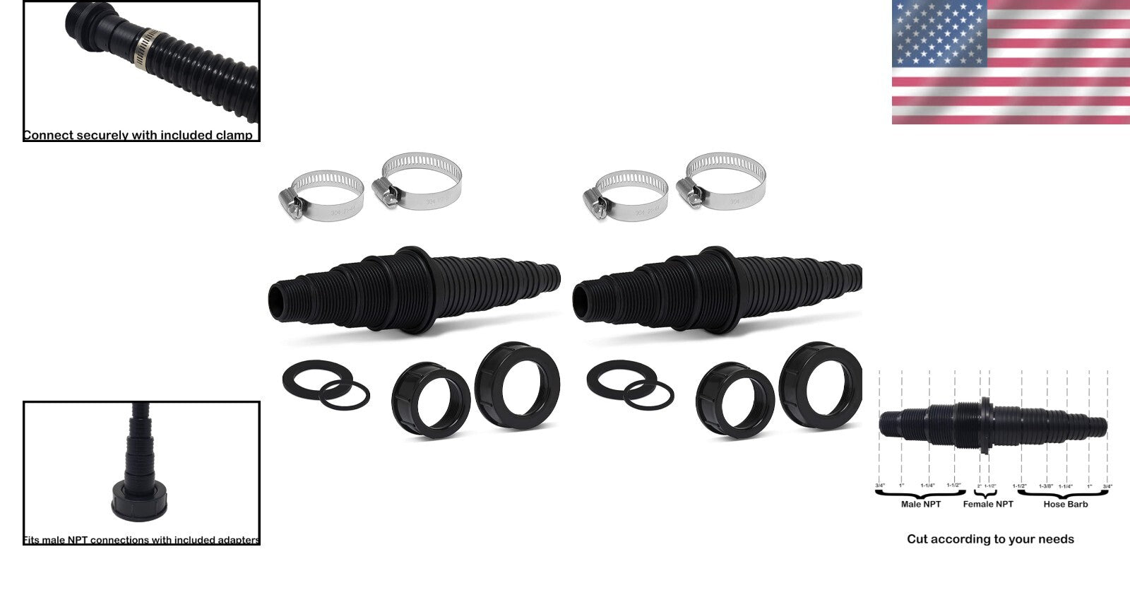 Fish Safe Universal Pond Fittings - Barbed Design for Secure Connections