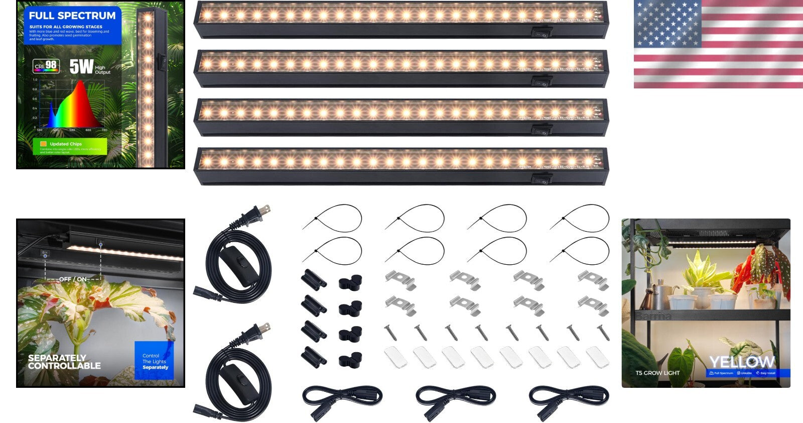 1ft Full Spectrum Grow Light Strips - Modern Yellow LED for Indoor Plant Growth