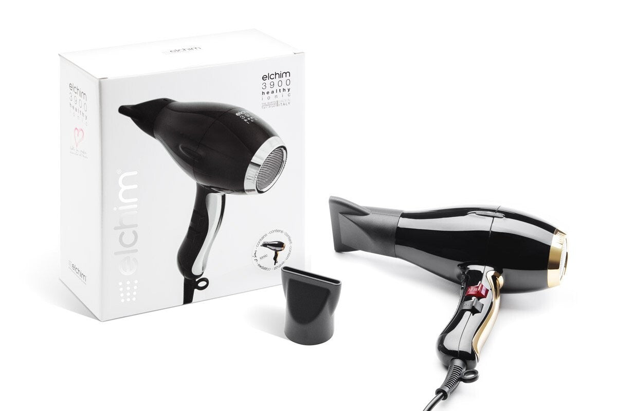 Professional 2000W Ionic Hair Dryer with 2 Attachments - Black & Gold Style