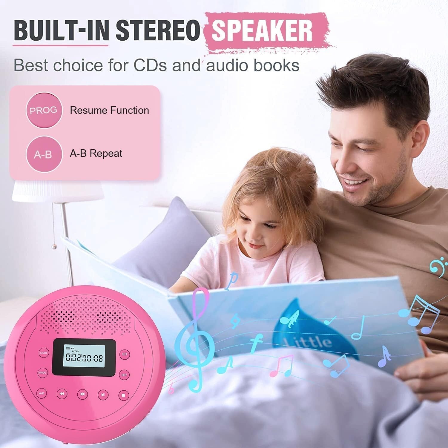 Travel-Friendly Rose Red CD Player with Headphones - Anti-Skip & TF Card Support