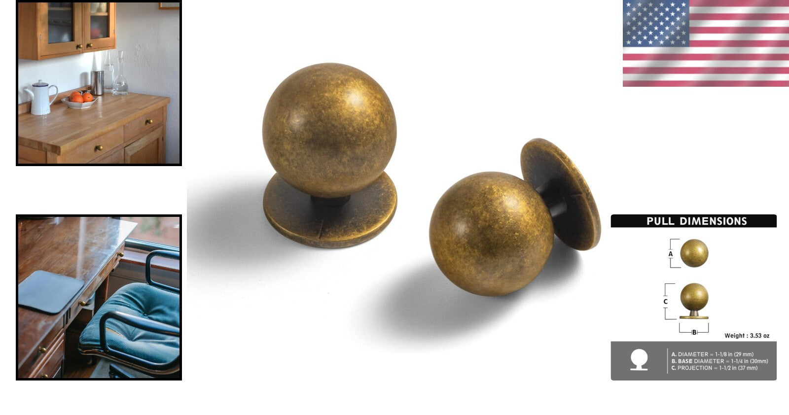 Durable Antiqued Brass Cabinet Knobs - Set of 12 with Ergonomic Grip