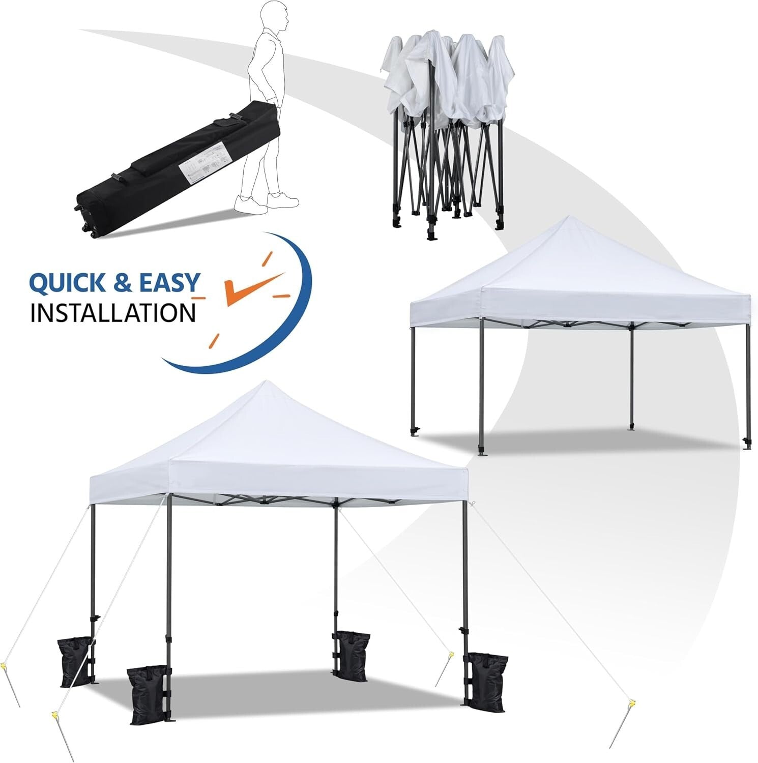 Commercial Heavy Duty Canopy Tent 10x10 - Waterproof & Adjustable with Sandbags