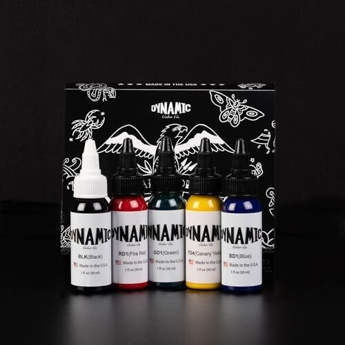 Dynamic Vegan Tattoo Ink - 5 Professional Colors, 1oz Each, Long Lasting Quality
