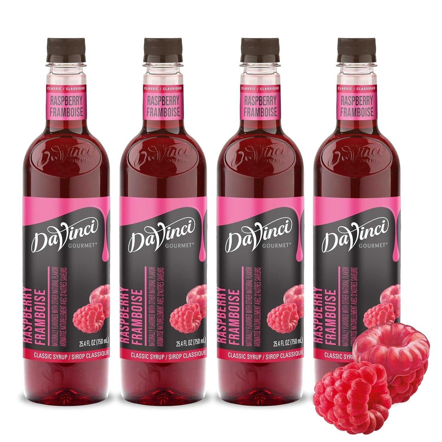 Classic Raspberry Syrup Pack of 4 - 25.4 fl oz Bottles for Gourmet Beverages
