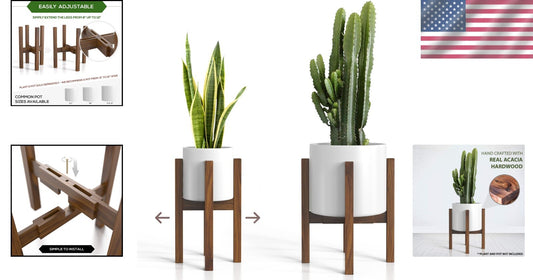 Adjustable Width Plant Stand for 8-12 Inch Pots - Elegant Acacia Wood Pedestal