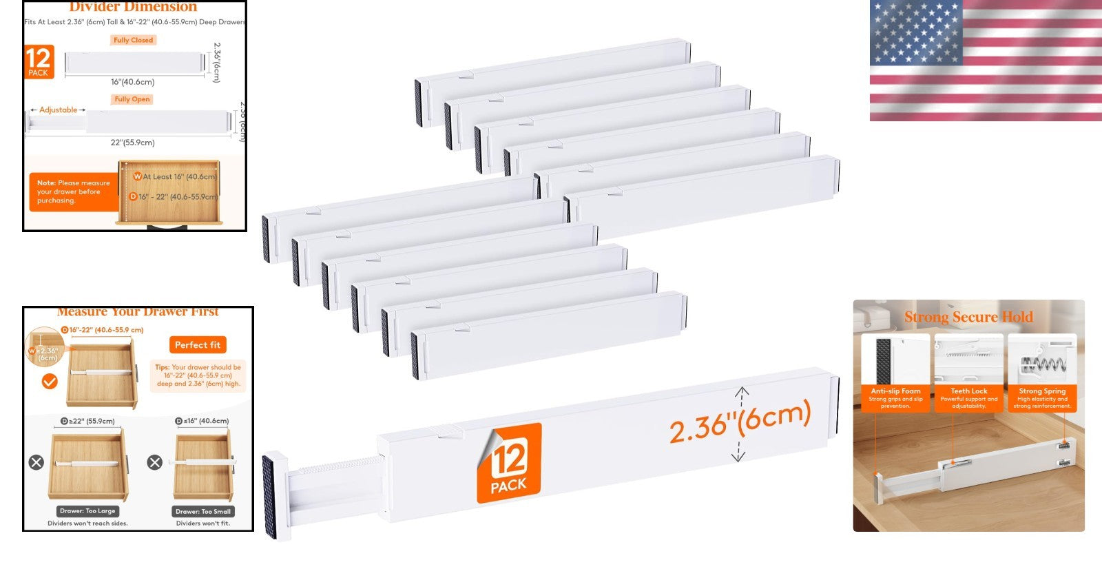 12-Pack Adjustable Drawer Dividers - Tidy Storage for Kitchen and Bathroom