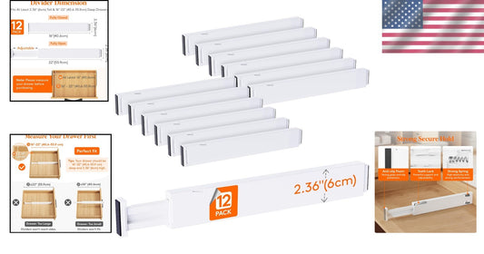 12-Pack Adjustable Drawer Dividers - Tidy Storage for Kitchen and Bathroom