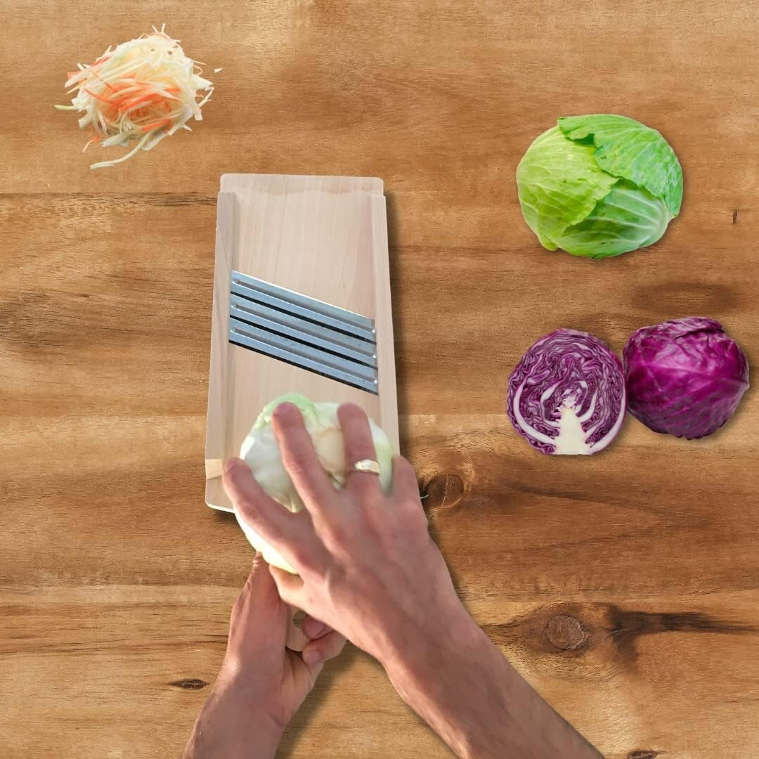 Fast Vegetable Cutting with Three Blades: Wooden Slicer for Healthier Meals