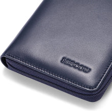 Load image into Gallery viewer, Italian Calfskin Zippered Checkbook Cover with Divider &amp; Card Slots - Dark Blue