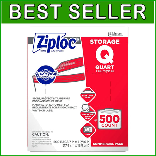 Ziploc 500-Count Double Zipper Storage Bags - Quart Size for Food Organization
