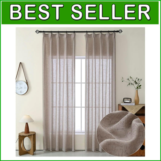 102-Inch Dark Taupe Faux Linen Custom Curtains - Rustic Sheer Drapes, 2 Panels