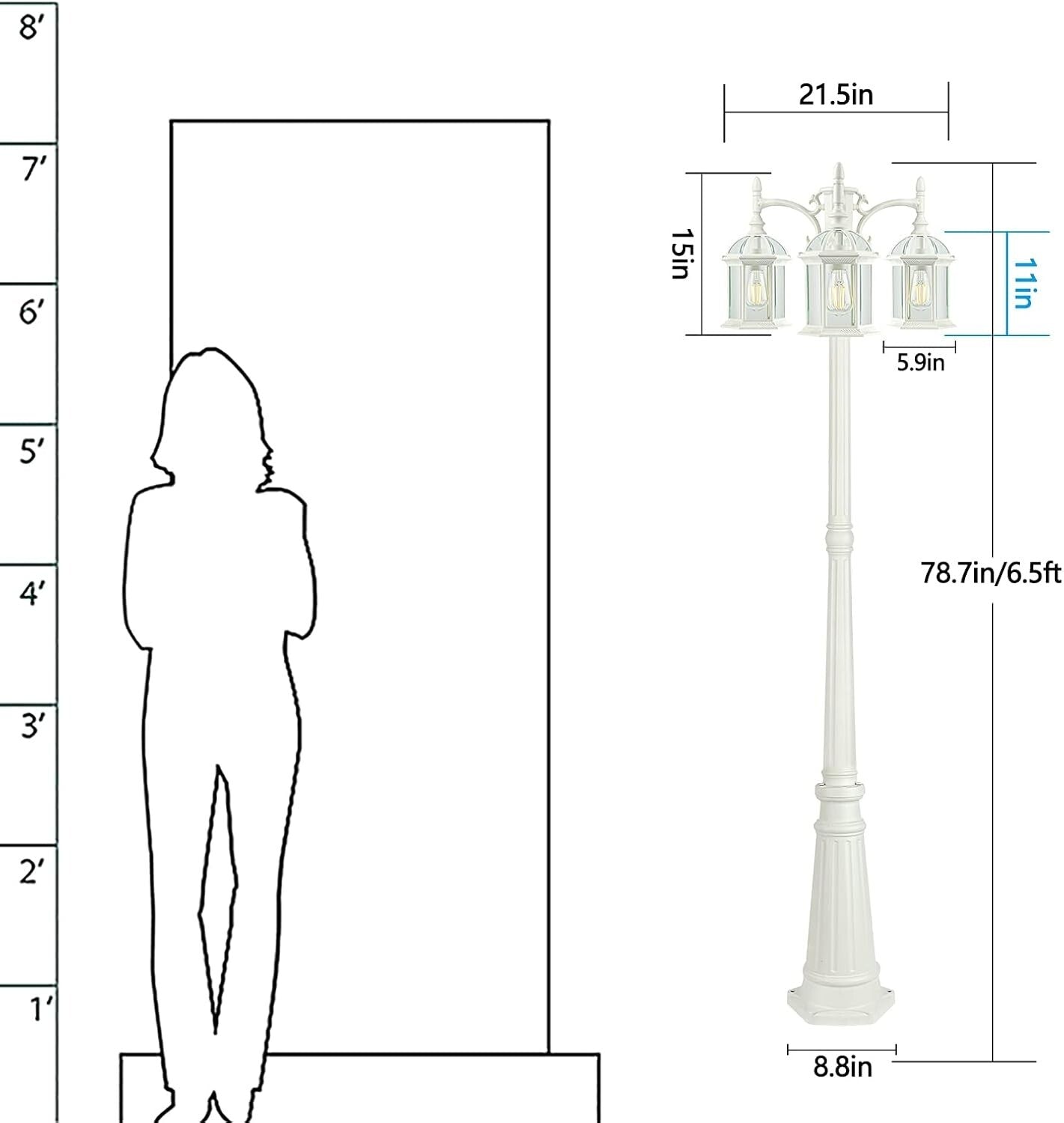 Classic Waterproof Outdoor Lamp Post - 3-Light Birdcage Style for Pathways