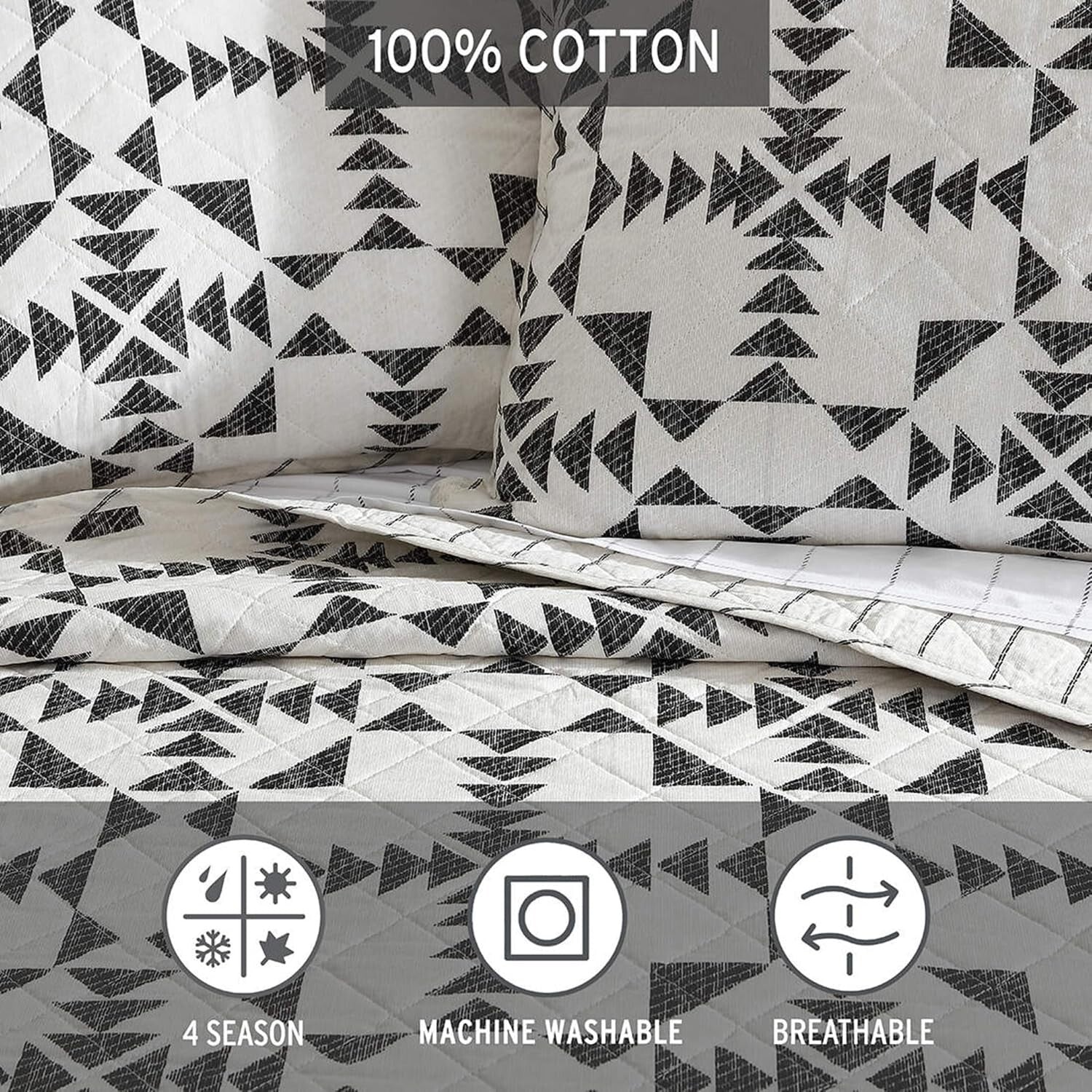 Stylish Arrowhead Charcoal King Quilt with Two Shams - Breathable Cotton Comfort