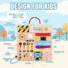 Load image into Gallery viewer, Travel-Friendly Montessori Busy Board with 15 Switches &amp; 26 LED Lights for Kids