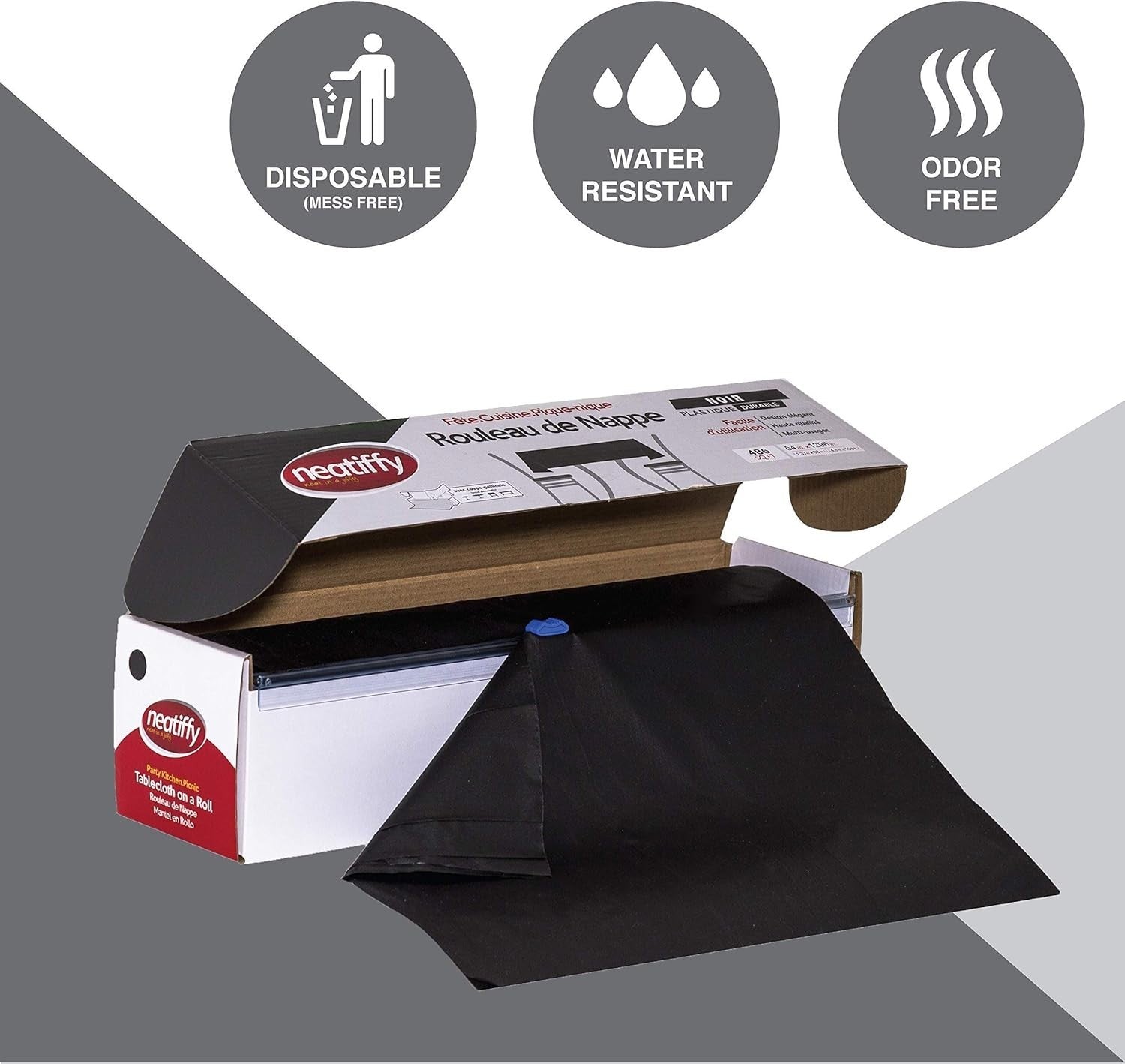 54in x 108ft Black Waterproof Disposable Tablecloth Roll for Elegant Events