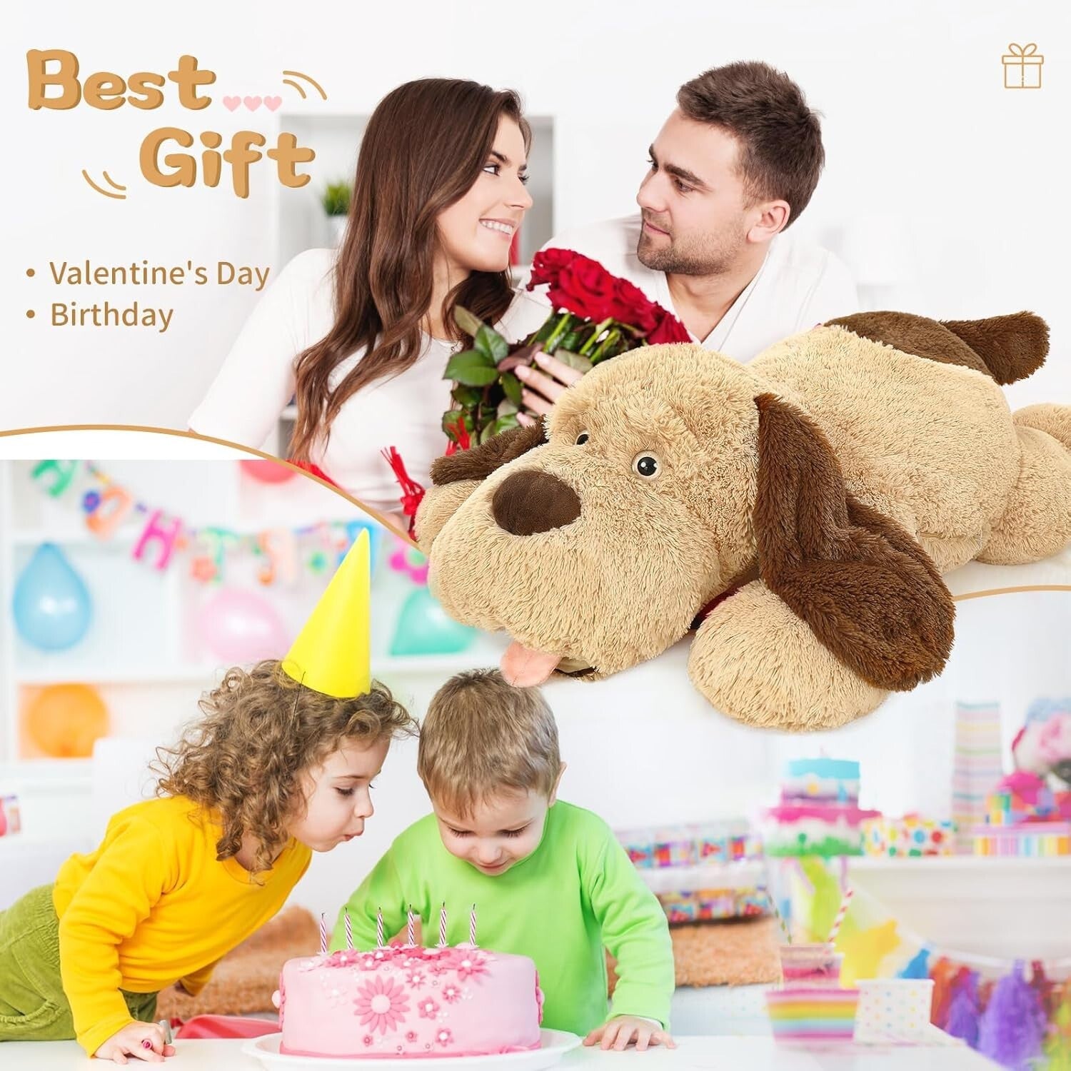 Oversized 40-Inch Brown Dog Plush Toy – Ultimate Comfort for Kids' Rooms