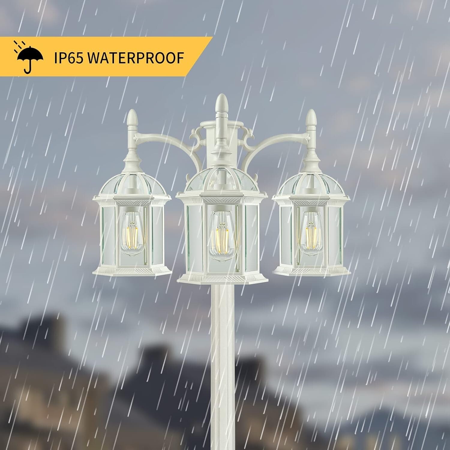 Classic Waterproof Outdoor Lamp Post - 3-Light Birdcage Style for Pathways