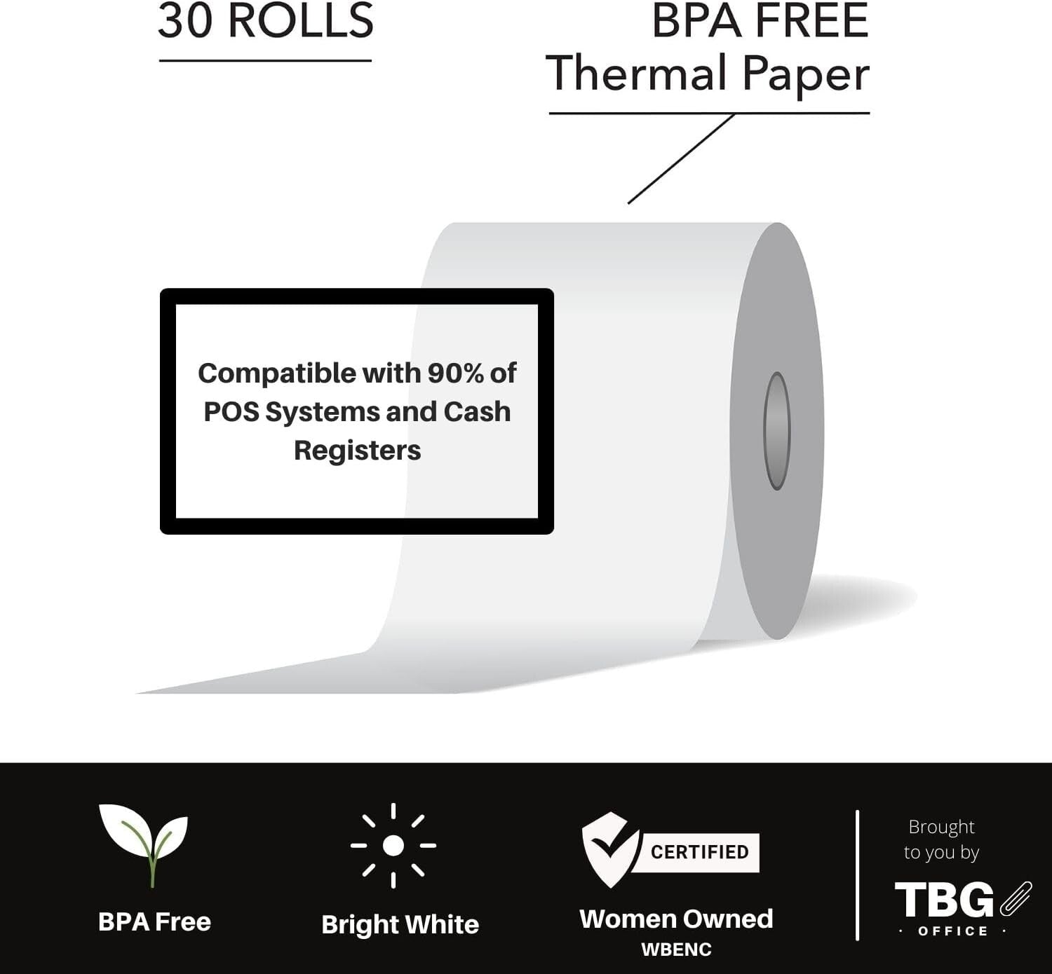 BPA-Free Thermal Receipt Paper Rolls for POS - 3 1/8” x 230’ – 30 Rolls