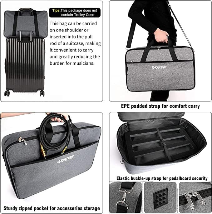 Ghost Fire 1.76lb Aluminum Guitar Pedalboard with 3 Patch Cables - 19.8''x11.5''