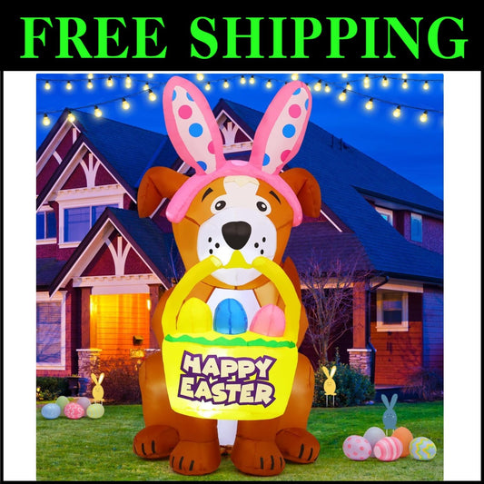 5.2 FT Easter Dog Inflatables with Colorful Eggs & LEDs for Festive Outdoor Fun