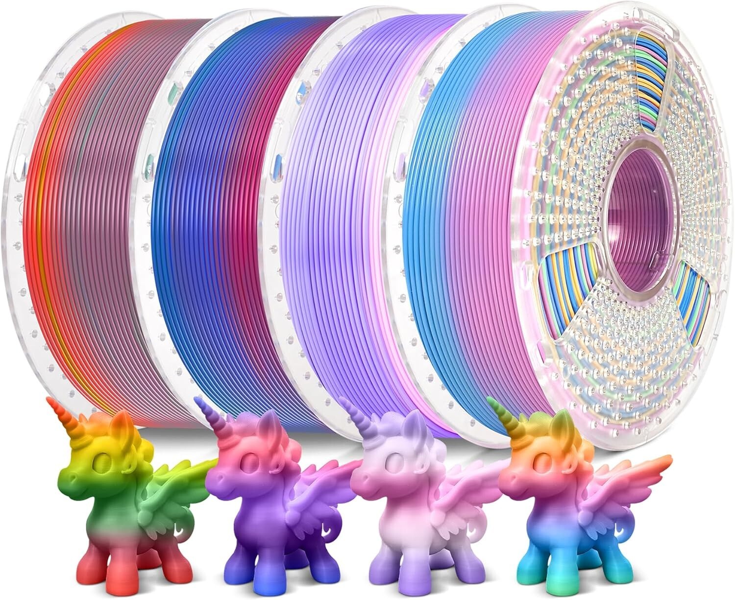 Easy-to-Use Rainbow PLA Filament 4 Pack - Gradient Colors 1.75mm, Vacuum Packed