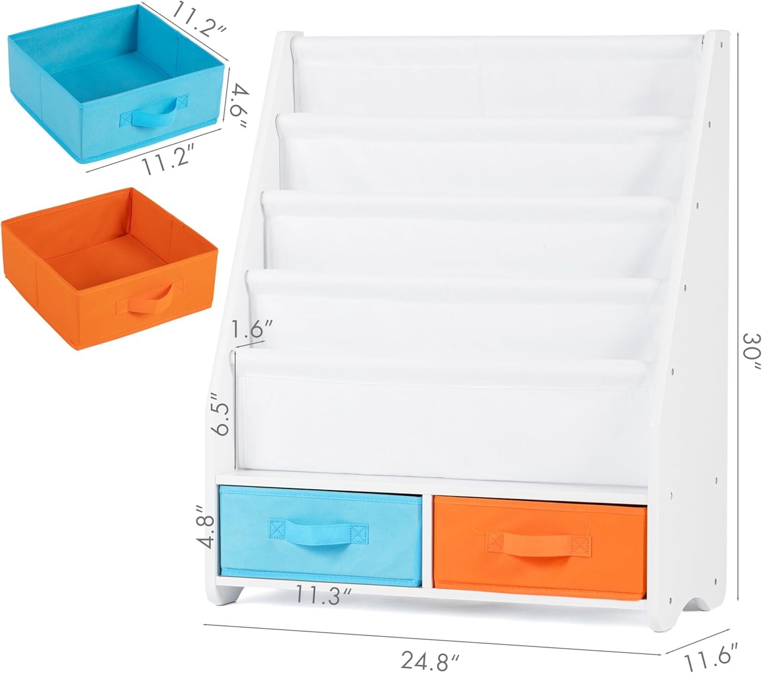 Montessori-Style Kids Bookshelf with 2 Removable Bins for Easy Accessibility