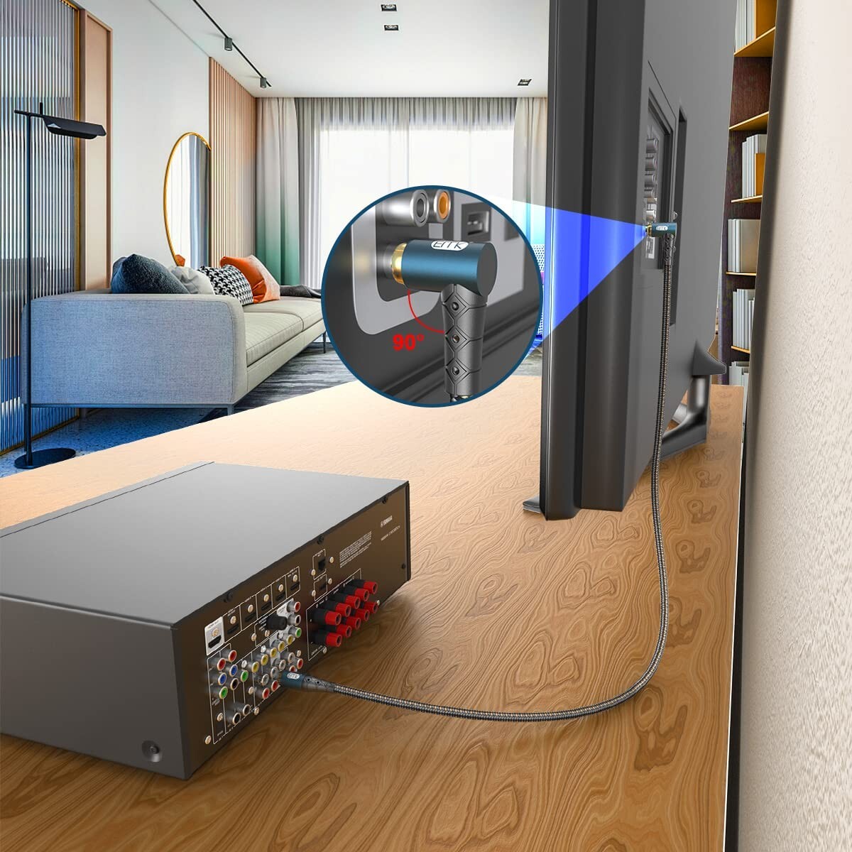 Premium 90 Degree RCA Subwoofer Cable - 24K Gold-Plated - 50ft for Hi-Fi Sound