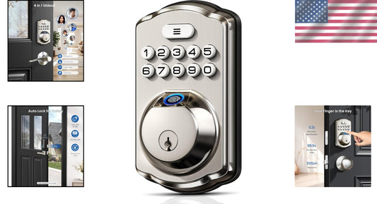 4-in-1 Fingerprint & Keypad Smart Door Lock - Durable & Secure with Easy Setup