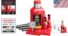 Load image into Gallery viewer, 32 Ton Heavy Duty Double Piston Car Bottle Jack with Gauge - Red, 16.54" Lift