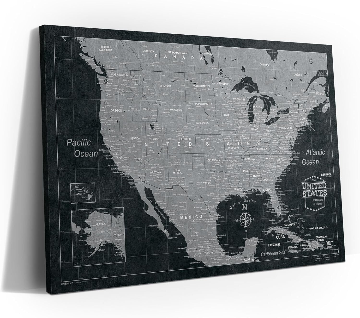 24" x 16" Modern Slate Travel Map Board with Push Pins - Handmade in Ohio