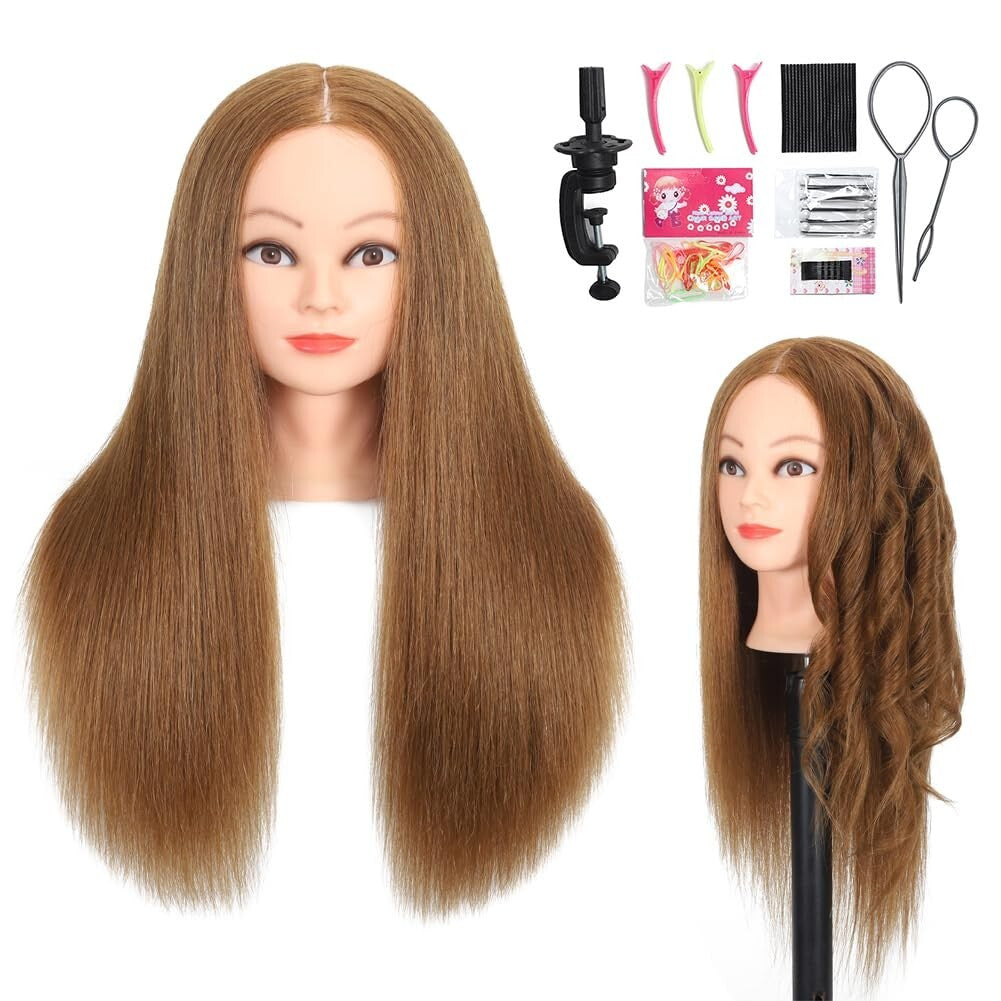 Professional Human Hair Mannequin Head for Braiding & Styling - 18" Light Brown