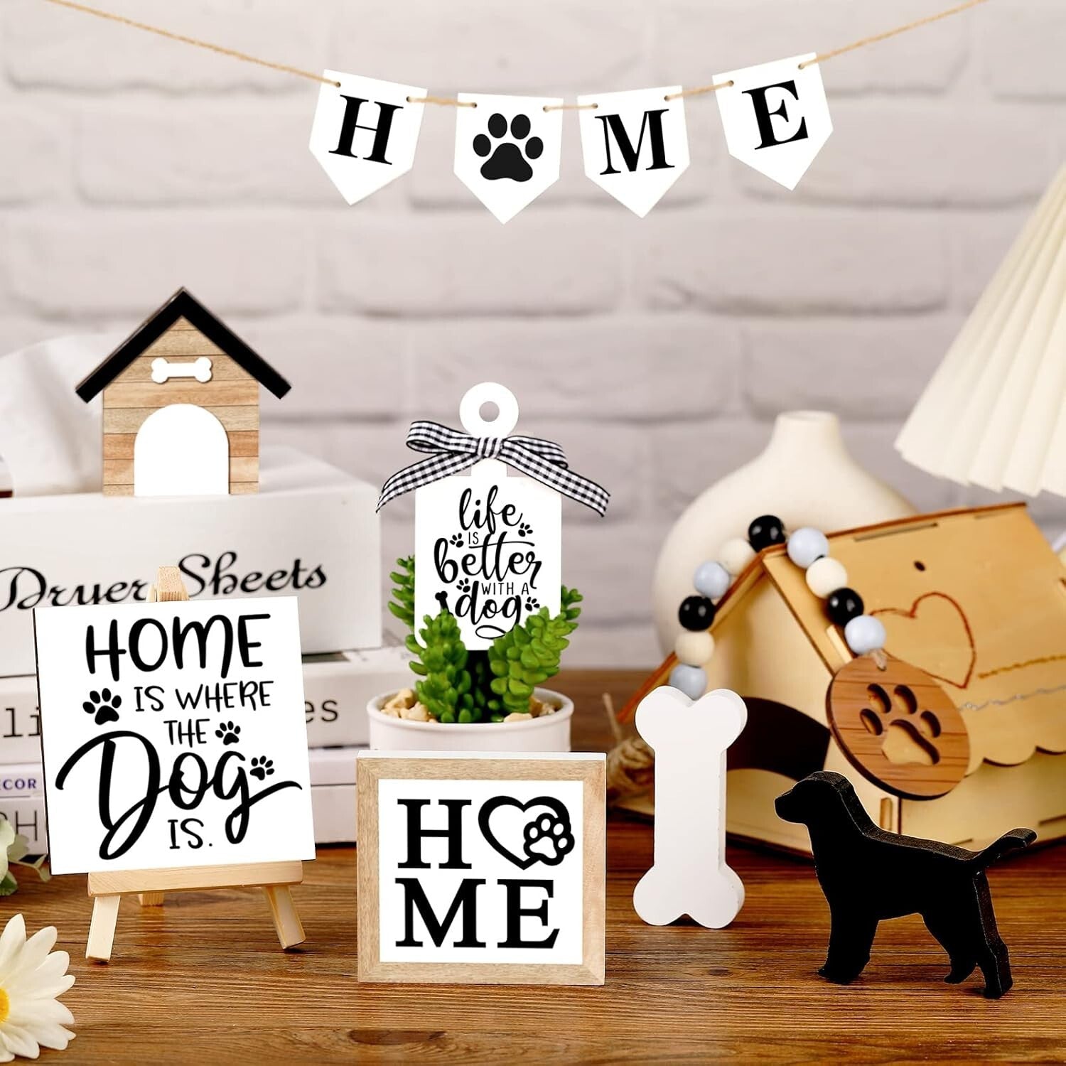 Sturdy Rustic Wooden Tiered Tray Decor with Personalized Dog-Themed Accessories