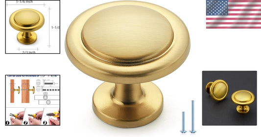 45-Pack Brushed Brass Cabinet Pulls - 1-1/4 Inch Round Kitchen Knobs