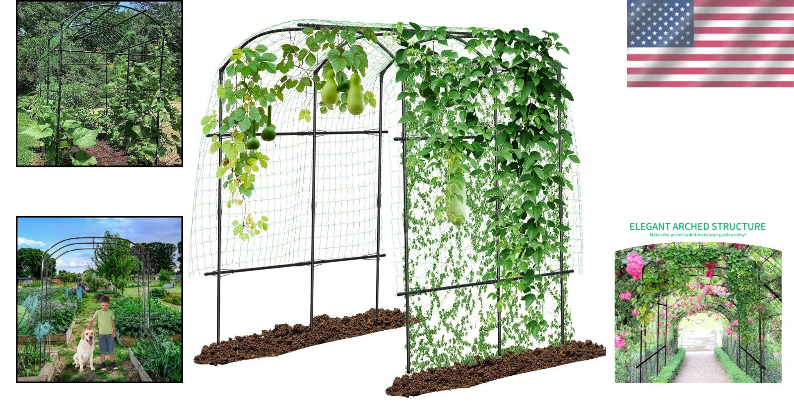 Classic 87-Inch Tall Metal Garden Arch Trellis for Climbing Plants Support