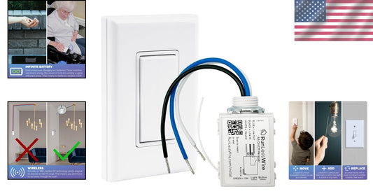 Compact DIY Wireless Light Switch Kit - 1 Receiver, 1 Rocker Switch, USA Made