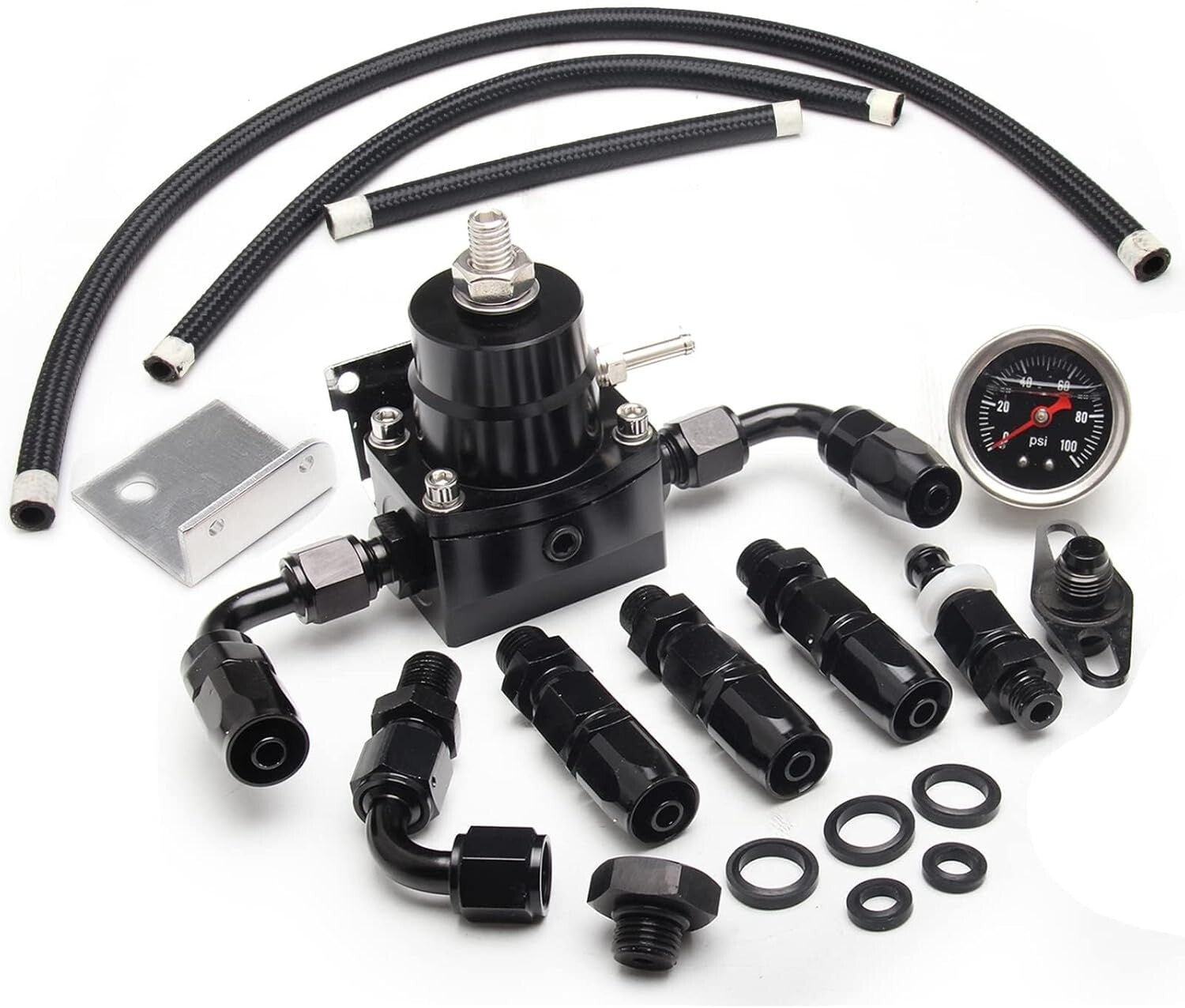 Adjustable Aluminum EFI Fuel Pressure Regulator Kit with 6AN Fittings & Gauge