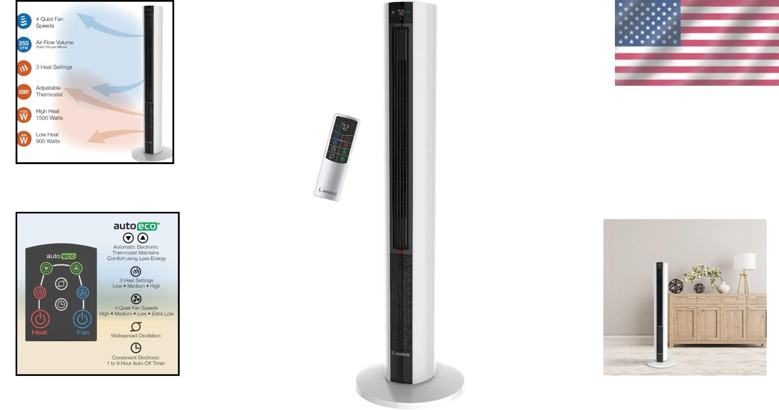 Versatile Bladeless Tower Fan and Heater - 3 Heat Settings, WT/Remote Control