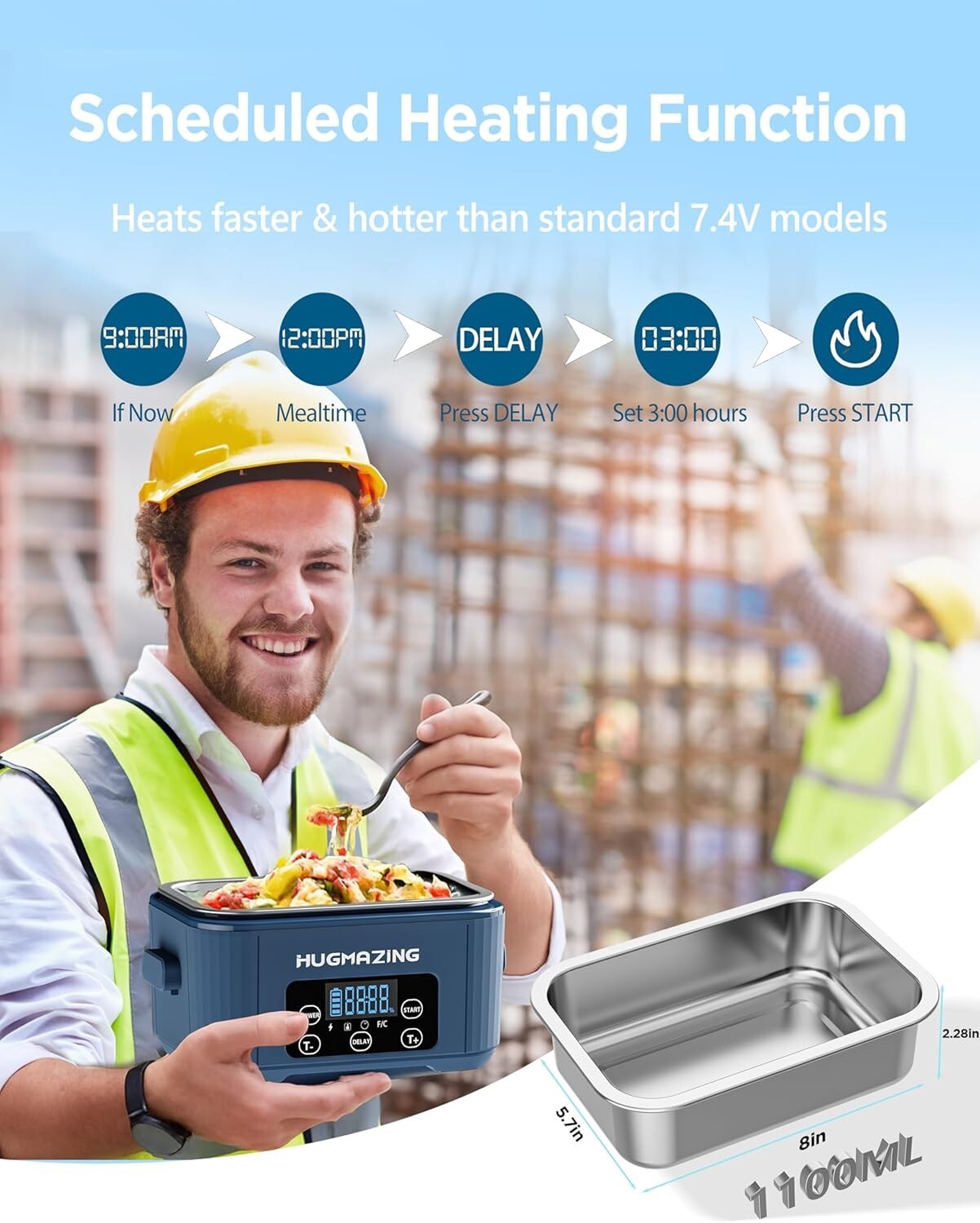 Reable Self-Heating Lunch Box with Adjustable Strap - Perfect for Men & Women