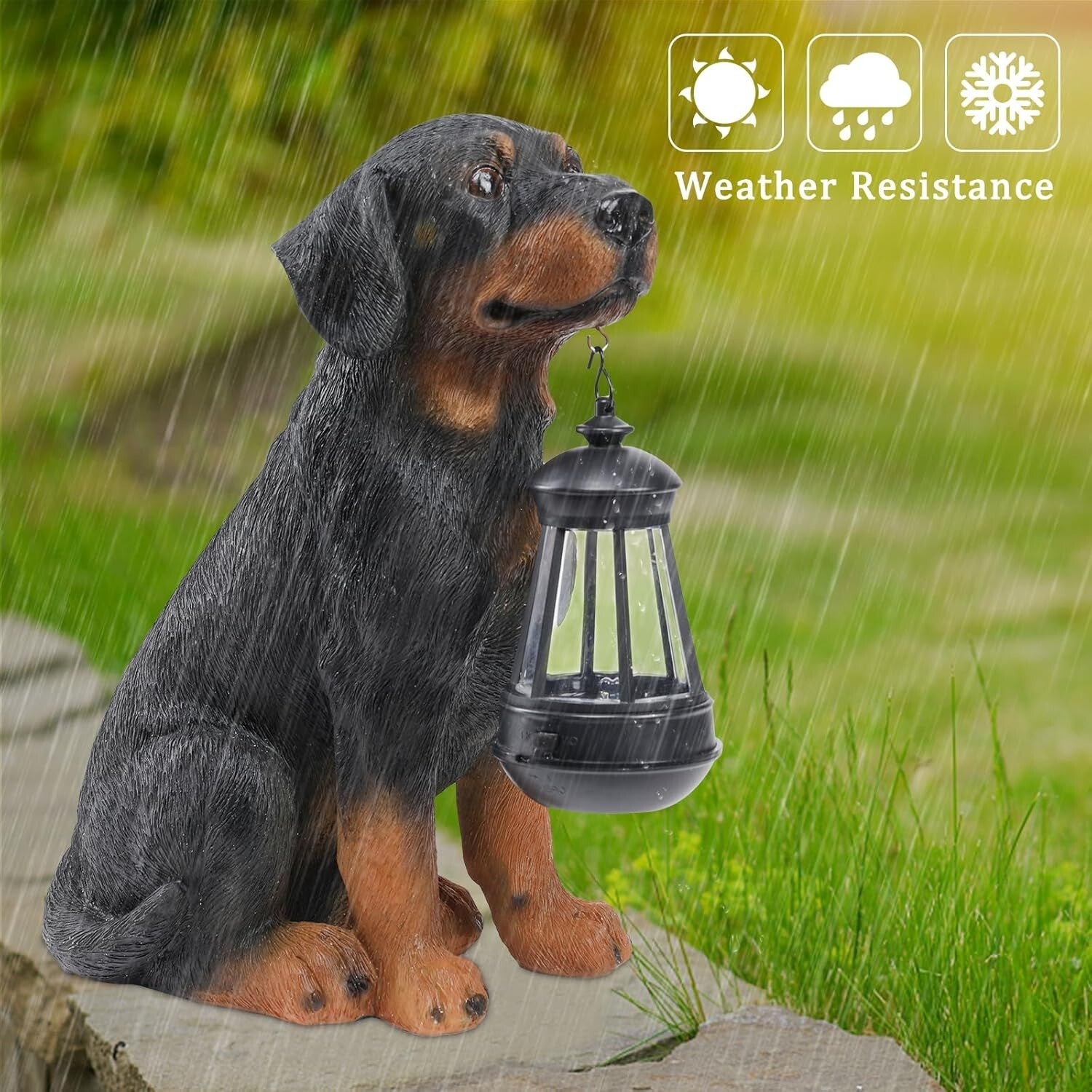 Charming Rottweiler Statue with Solar LED for All-Season Outdoor Decoration